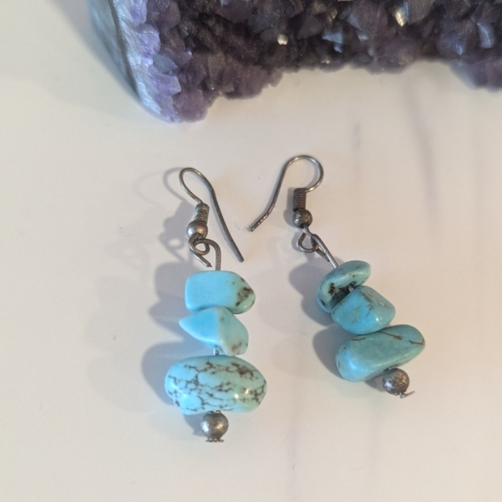 Vintage 90s Turquoise Nugget Earrings Hippie Western Gypsy Festival Aesthetic